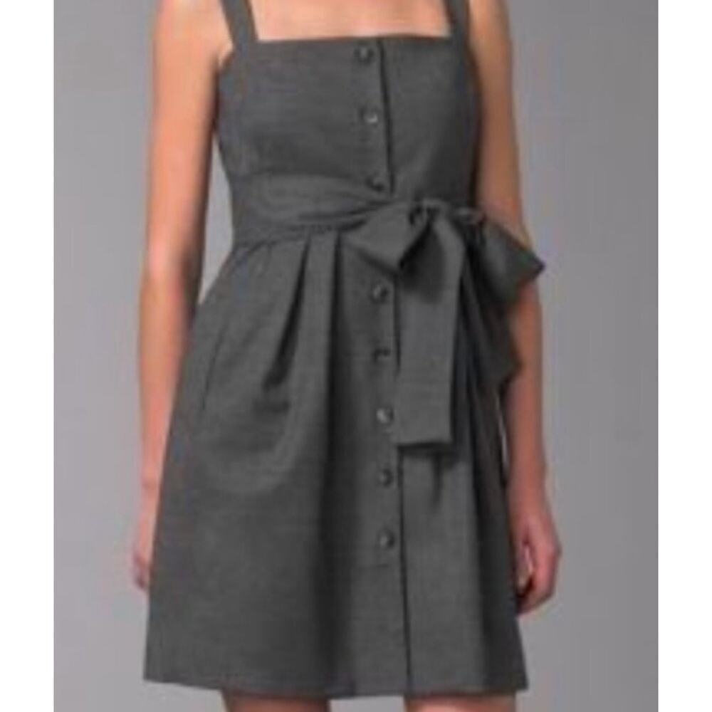 Theory Kantarai Button Down Dress Size 4 Gray BeltedSleeveless Wool Blend